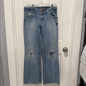 American Eagle Outfitters Light Blue Distressed Wide-Leg Jeans